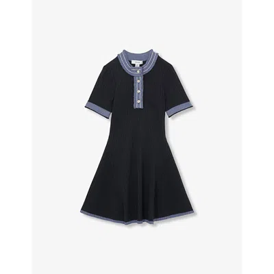 Reiss Kids' Contrast-trim Ribbed Knitted Dress 4-13 Years Navy