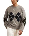 Reiss Cooke Relaxed Fit Crewneck Argyle Sweater In Gray