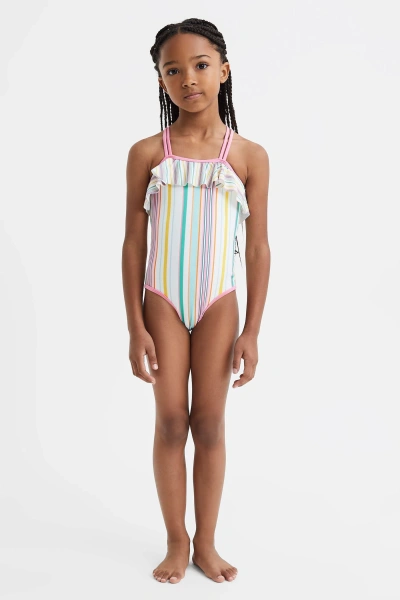 Reiss Kids' Cora - Multi Cora Senior Striped Frilly Cross-back Swimsuit, Uk 11-12 Yrs