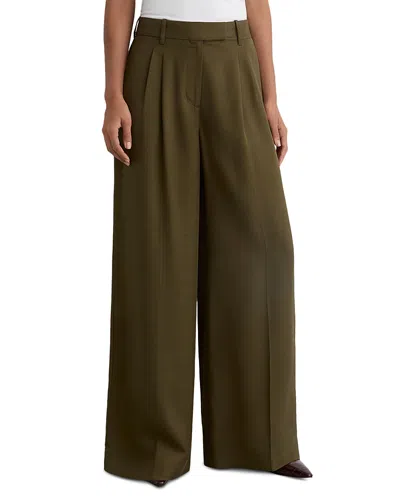 Reiss Cora Pleated Wide Leg Pants In Green