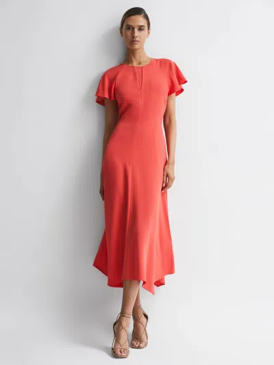 Reiss Coral Cap Sleeve Midi Dress In Red
