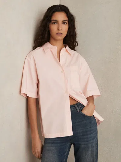 Reiss Coral Cotton Short-sleeve Shirt In Orange