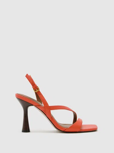 Reiss Coral Leather Cross-strap Heeled Sandals In Orange