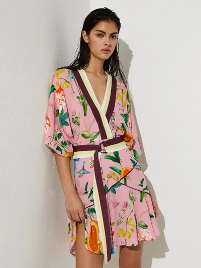 Reiss Coral Orange Scarf-print Belted Beach Mini Dress In Pink