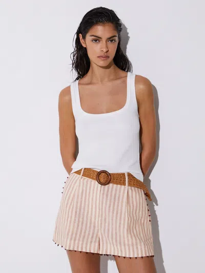 Reiss Womens Coral Orange Ivory Chloe Striped Linen Shorts In Brown