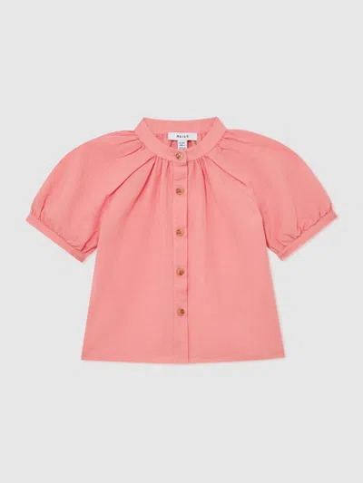 Reiss Babies'  Coral Pink Cleo 3-9 Yrs Cotton-linen Puff-sleeve Shirt