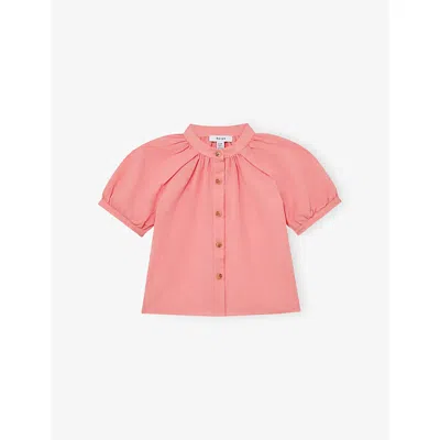 Reiss Kids' Coral Pink Cleo Short-sleeve Cotton And Linen Shirt 9-13