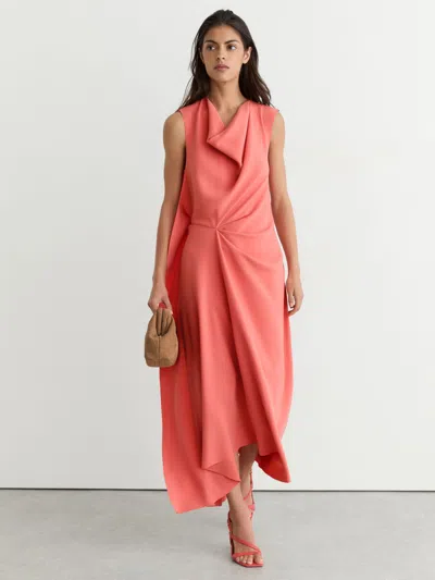 Reiss Coral Pink Petite Drape-detail Sleeveless Midi Dress In Red