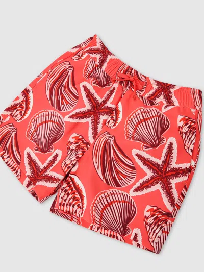Reiss Coral Cliff Printed Drawstring Swim Shorts In Pink