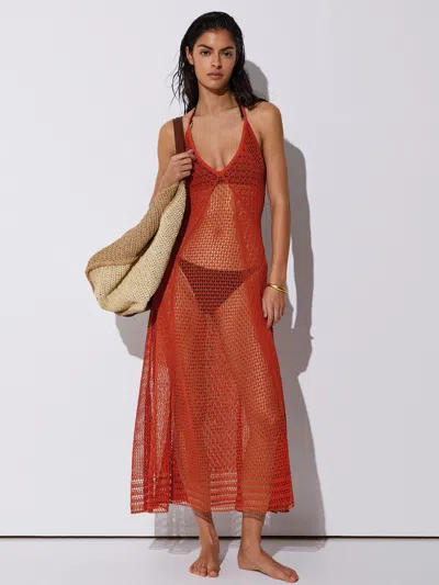 Reiss Coral Red Cotton-blend Crochet Beach Dress In Multi