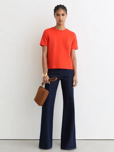 Reiss Womens Coral Red Josie Ribbed Stretch-cotton T-shirt Xs In Orange