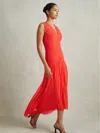 Reiss Coral Saffy Ruched Bodycon Midi Dress In Orange