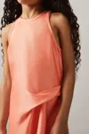 Reiss Coral Satin Drape Tuck Midi Dress
