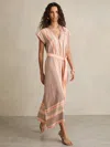 Reiss Gina Mixed-stripe Viscose Twill Midi Dress In Orange