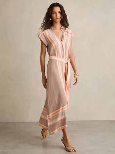REISS REISS CORAL GINA SCARF PRINT BELTED MIDI DRESS