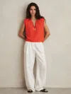 Reiss Coral Shoulder-pad 100% Cotton V-neck Top