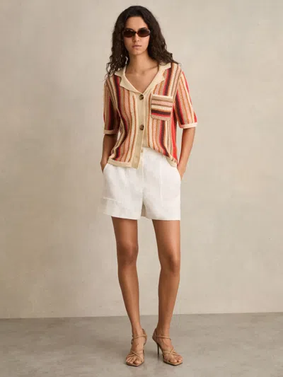Reiss Coral Striped Knit Shirt In Orange