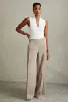 Reiss Stone Button-front Wide Leg Trousers In Stone