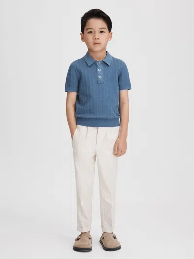 Reiss Kids' Cornflower Blue 9-13 Yrs Textured Modal Blend Polo Shirt