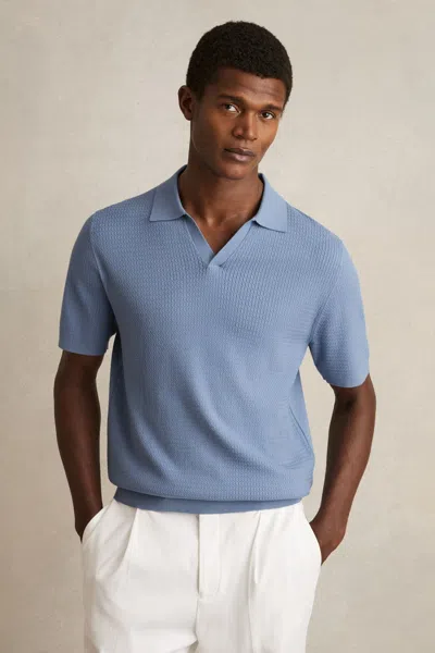 Reiss Cornflower Blue Open-collar Knit Polo Shirt