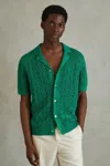 Reiss Bright Green Corsica Crochet Cuban Collar Shirt In Bright Green