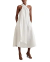 Reiss White Linen Blend Drape Midi Dress In White