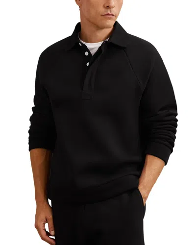 Reiss Kingsley Half Button Wool Top In Black