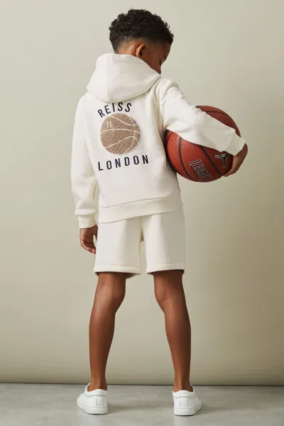 Reiss Cottle - Off White Relaxed Embroidered Basketball Hoodie, Uk 7-8 Yrs