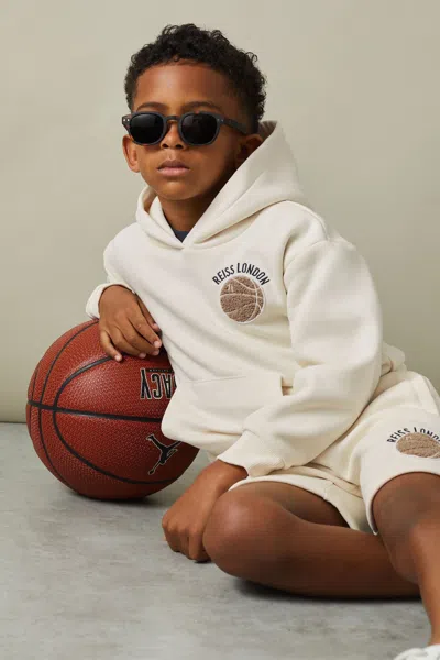 Reiss Cottle - Off White Relaxed Embroidered Basketball Hoodie, Uk 9-10 Yrs