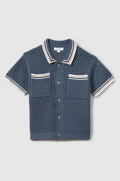 Reiss Kids' Coulson - Airforce Blue Crochet Contrast Trim Shirt, Uk 13-14 Yrs