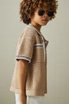 Reiss Coulson - Soft Taupe Junior Crochet Contrast Trim Shirt, Age 6-7 Years