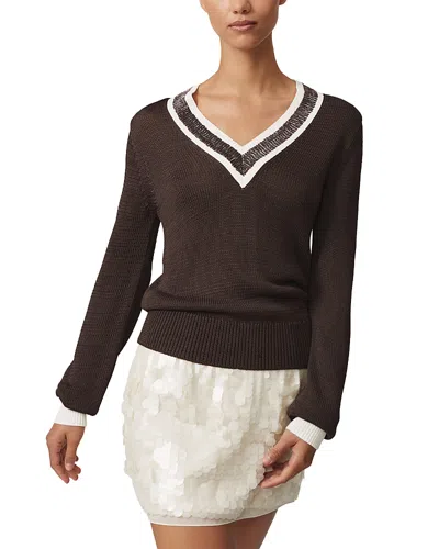 Reiss Courtney Beaded V Neck Sweater In Brown