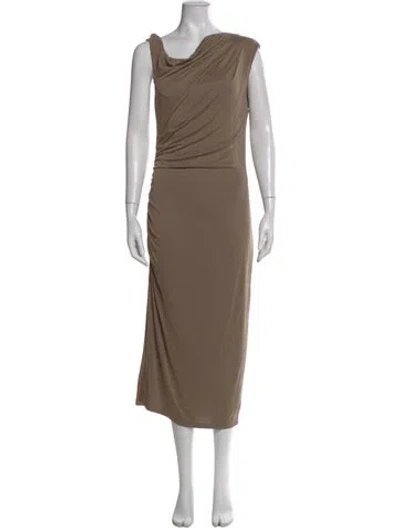 Pre-owned Reiss Cowl Neck Midi Length Dress In Brown
