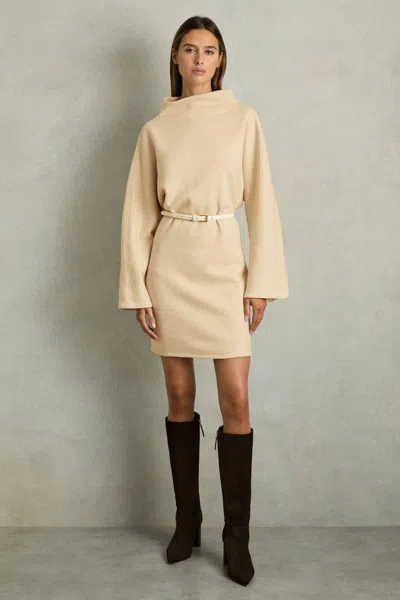 Reiss Cream Cotton-blend Jersey Funnel-neck Dress