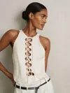 Reiss Cream Atelier Satin Crepe Cut-out Top In White