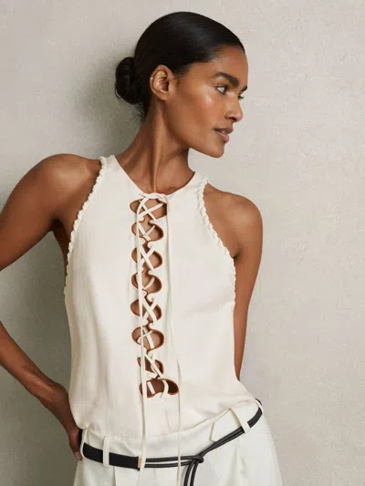 Reiss Cream Atelier Satin Crepe Cut-out Top In White