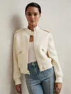 Reiss Cream Brushed Wool Epaulette Bomber Jacket In Neutral