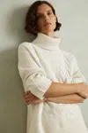 Reiss Cream Wool-cashmere Cable Knit Roll Neck Jumper In Cream