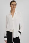 Reiss Cream Contrast Trim Button-through Shirt In Cream