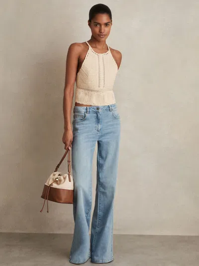 REISS REISS CREAM MAY COTTON CROCHET TIE-BACK CROPPED TOP
