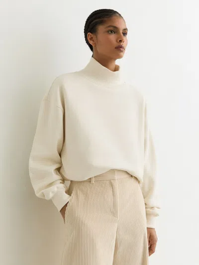 Reiss Cream Cotton Funnel-neck Sweatshirt In Neutral