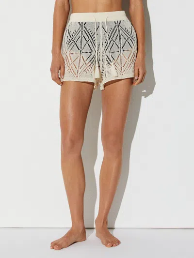 Reiss Cream Cotton-blend Open-knit Shorts In White