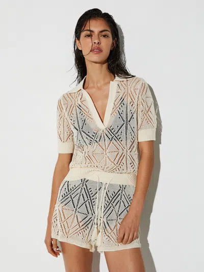 Reiss Cream Cotton-blend Open-knit Top In White