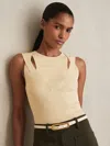 Reiss Cream Cut-out Rib-knit Vest In Burgundy