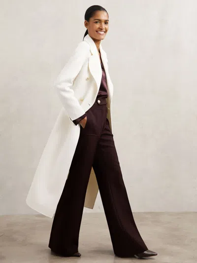 Reiss Cream Double-breasted Blindseam Coat Wool-blend In White
