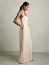 Reiss Cream Petite Embroidery Halterneck Wide-leg Jumpsuit In White