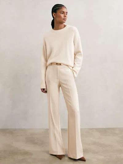 Reiss Cream Flared Knot-hardware Belted Trousers In Neutral