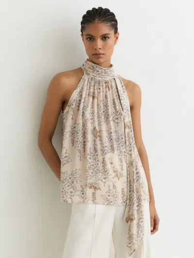 Reiss Womens Cream Josie Halterneck Woven Top In Neutral