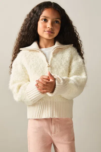 Reiss Cream Becky 9-13 Yrs Fluffy Zip-through Cardigan With Wool
