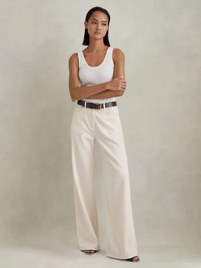Reiss Cream Garment Dyed Wide Leg Trousers In White